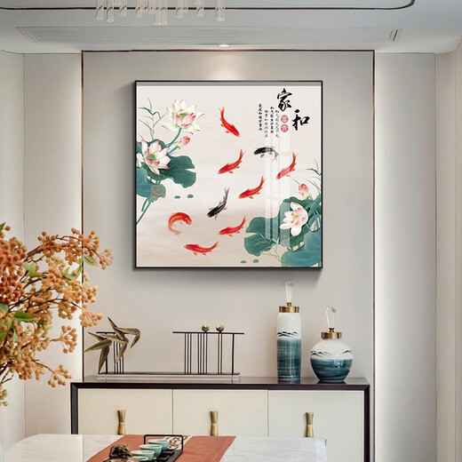 Xiaolulin chinesischer Stil Jiuyu Zeichnen Dekoration Malerei Restaurant Malerei Studienbüro Teelaum Hängende Maleingang Eingangsschrank Wohnzimmer Wandgemälde 15915 Überschüssige Jahr für Jahr Temperierte Kristallporzellan 80*80 schwarzer Rahmen
