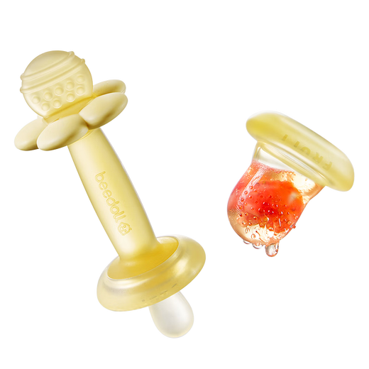 Beedoll flower teether baby molar stick 0-1 year old baby anti-eating hand oral chewing gum happy olive yellow