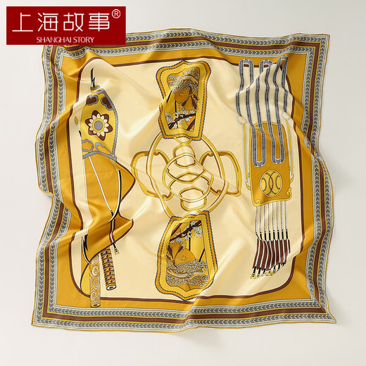 Shanghai Story Large Silk Square Scarf Mother's Silk Scarf Women's Hand-rolled 100% Mulberry Silk Scarf Gift Box Birthday Gift Beige