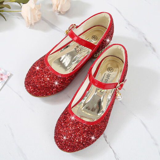 SANGJI girls princess shoes dress silver performance crystal shoes summer children high heels model catwalk performance leather shoes silver size 33