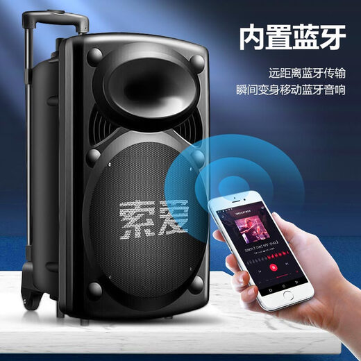 Sony Ericsson (soaiy) 15-inch square dance audio high-power portable outdoor heavy bass Bluetooth karaoke special high-volume mobile trolley speaker outdoor performance equipment dual microphone SA-X20