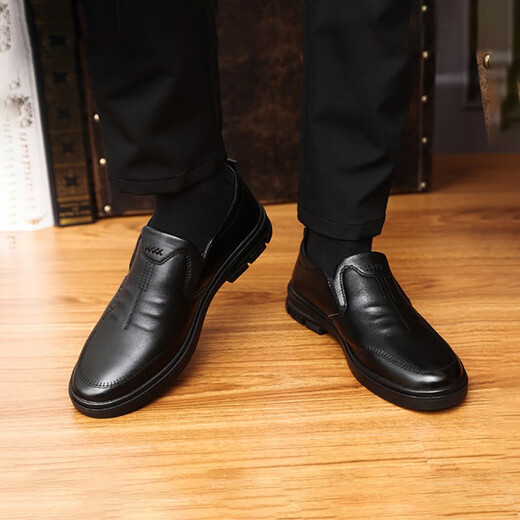 Shiguangli Leather Shoes Men's Over-the-Toe Business Casual Shoes Men's Shoes Comfortable Daily Driving Slip-On Peas Shoes Dad Shoes Men's Casual Leather Shoes Black Size 40
