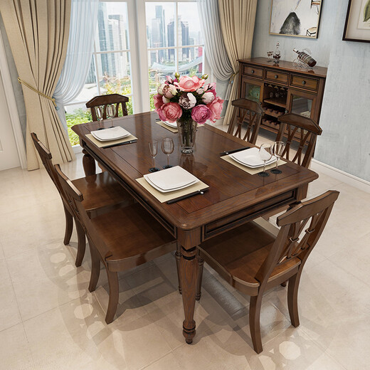 Kafanluo American country solid wood dining table restaurant dining table retro small apartment dining table and chair combination ash wood single sideboard all solid wood