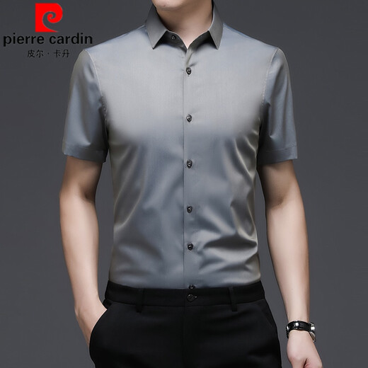 皮尔卡丹冰丝衬衫男短袖白色衬衣结婚礼服登记照情侣装证件照领证新郎衣服 8815粉色 180
