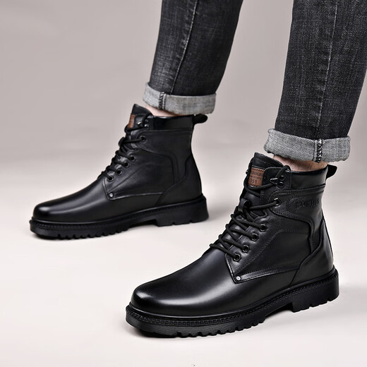 Catch/Rulx High-End Martin Boots Herren Winter echtes Lederwolle warme Baumwollstiefel hohe Top-Kuhladen-Arbeitskleidung im Freien plus 3518 Schwarz (Wollstil) 44