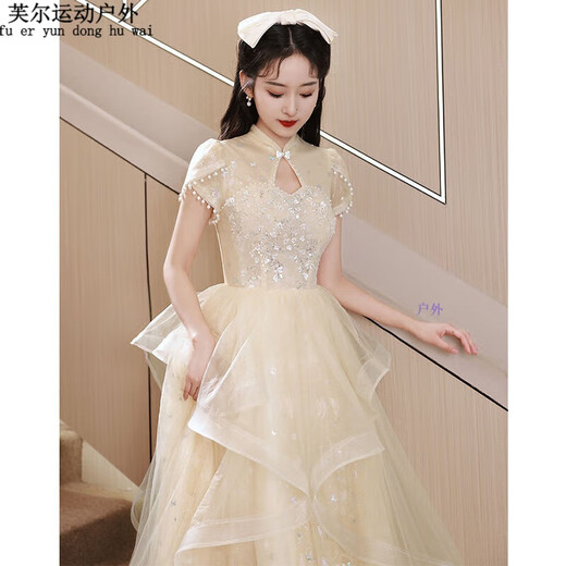 阿尤布色宴会晚礼服女高端小众轻奢主持艺考礼平时可穿  XL  S 香槟色长 M (160-166厘米100-112斤)