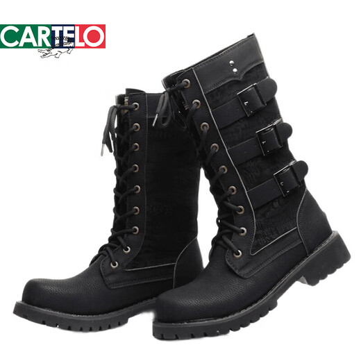 
CARTELO high tube long boots men's trendy riding boots retro knight boots men's high top boots Martin boots British style cowboy boots spring and autumn black 983 41