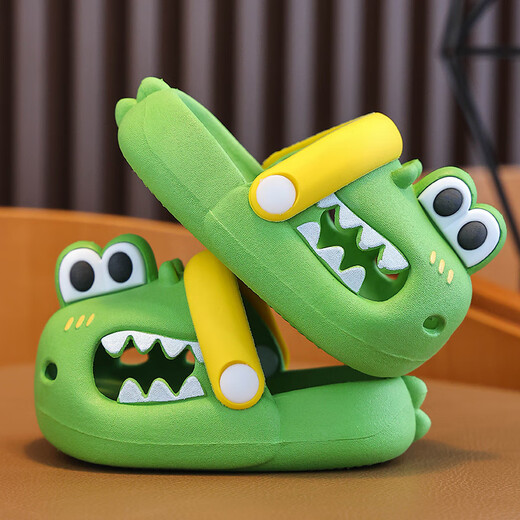 Gesufan children's slippers summer new small dinosaur cartoon non-slip soft bottom children's indoor home boys' children's slippers green 26/27 inner length 17 suitable for feet 16 cm long