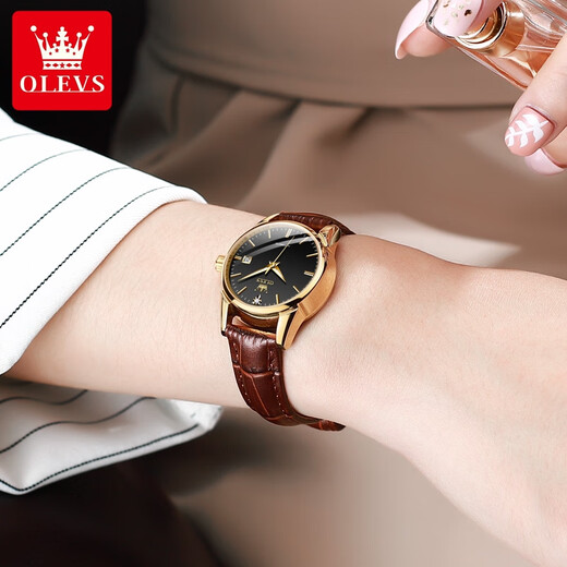 Swisss Swisss Swiss Swiss Watches для женщин Механические часы Полностью автоматические простые темпераментные женские часы Light Luxury Belt Women's Watch Olevs-6629 Женские кожаные черные лица с кожаным лицом