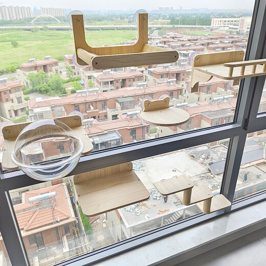 吸盘猫墙壁挂式免打孔玻璃猫爬架吊床实木猫窝豪华大型梯子太空舱猫抓板耐磨耐抓磨爪猫玩具上墙家具 小跳台