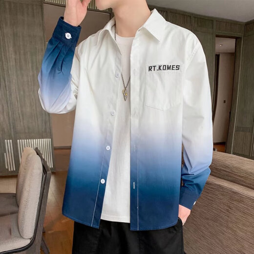 
Didisha Gradient Color Shirt Men's Long Sleeve Spring and Summer Trend Lapel Free Iron Loose Casual Top Men's Shirt Jacket 680 Light Gray + 679 Light Blue XL