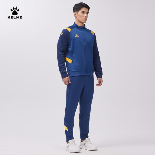 KELME/Kelme Football Training Outfit Sports Suit Men's Contrast Color Jacket Slim Leg Pants Men Navy Yellow 8161WT1005 Suit L