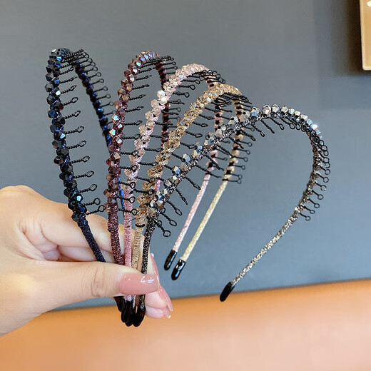 LEMIAO LEMIAO Light luxury rhinestone toothed anti-slip hairband bangs broken hair artifact versatile headband hairpin princess style champagne color A05-302