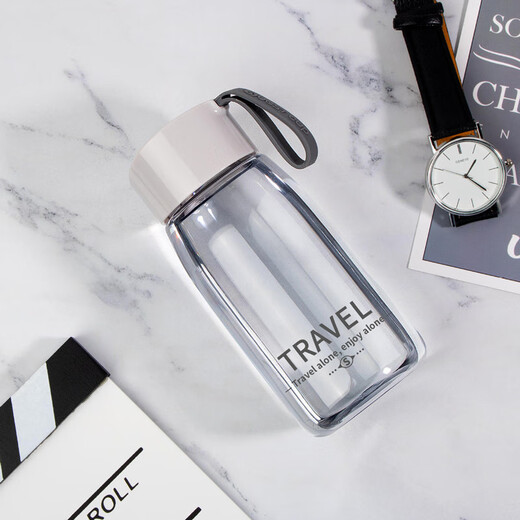 Household sisters water cup for women, cute, compact, portable plastic student simple high temperature resistant drinking tea cup, color through - navy blue 380ml