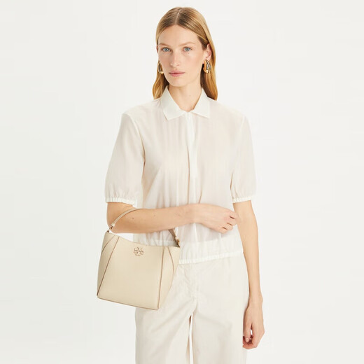 
TORY BURCH tb women's bag 24 new MCGRAW lychee pattern cowhide bucket bag women's handheld crossbody bag cheese white 158500 724 length 18cm width 12.5cm height 19cm
