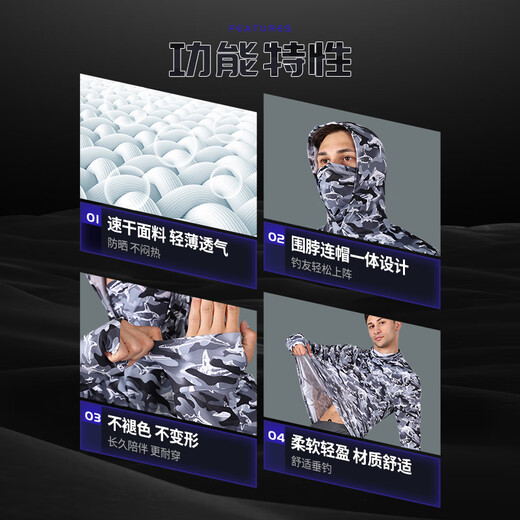 JIADIAONI quick-drying clothing ice silk sun protection fishing clothing hooded zipper anti-mosquito clothing breathable fishing clothing men's outdoor clothing Luya sun protection hydrophobic fishing clothing S style L