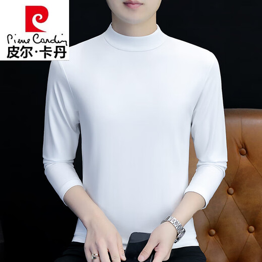 Pierre Cardin pure cotton spring and autumn half turtleneck bottoming shirt men's slim fit inner long-sleeved T-shirt mid-collar men's autumn coat outer wear YPT192 black half turtleneck L recommended 115-130 Jin Jin equals 0.5 kg