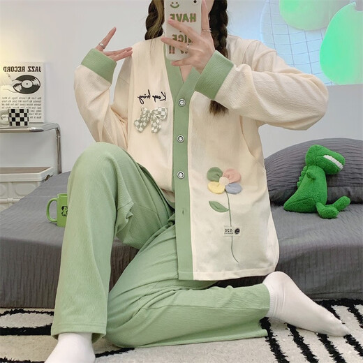 OULUXI Couleur solide en tissu ridé de coton Vêtements de confinement printemps et automne Pyjamas enceintes en été en été respirant absorbant la transpiration et code d'allaitement post-partum axxe724 Code xl de nœud concentrique (recommandé 115-135jin [Jin est égal à 0,5 kg]))