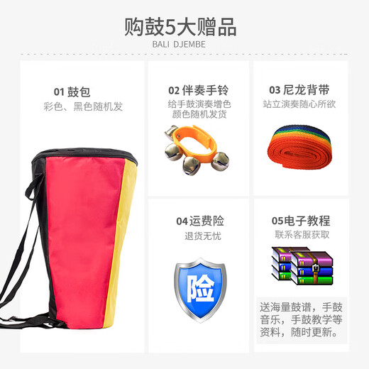 巴丽非洲鼓手鼓儿童成人初学者整木山羊皮丽江演奏手鼓乐器 黑雕大象款+赠品 标准12英寸