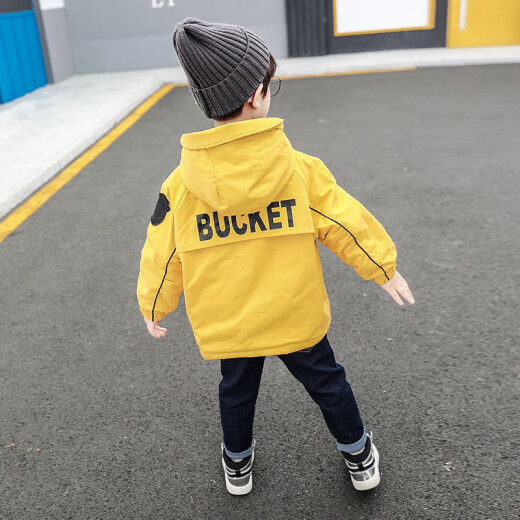 Ledihui children's clothing boys' jacket new winter style small and medium-sized children Korean version cartoon casual cotton coat boy plus velvet thickened cotton coat yellow 110cm (15kg/3-4 years old)