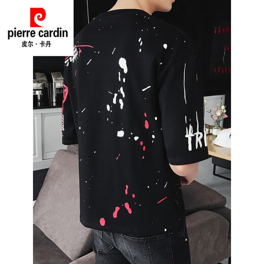 皮尔卡丹（pierre cardin） 短袖男T恤潮流胖子冰丝加肥加大码新款个性宽松涂鸦潮牌短袖上衣 719T恤 3XL