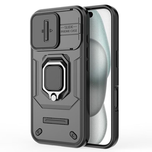 Dr. Zhan is suitable for Apple 13 mobile phone case Apple 13promax new Apple 13pro lens sliding cover push window design anti-fall protection case car magnetic ring support shell trend Apple 13 cool black [lens push window design, ring support model]