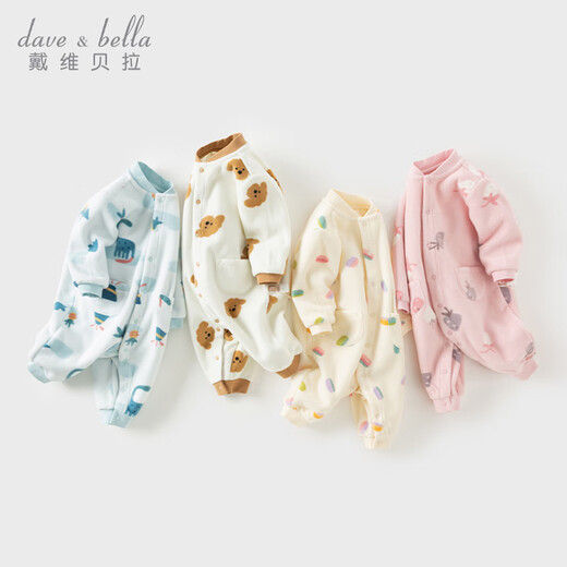 戴维贝拉（DAVE＆BELLA）初生婴儿摇粒绒连体衣0-3个月宝宝爬服秋季新款小童包屁衣新生儿 紫色花园【DB3243402】 80cm （建议身高73-80cm）