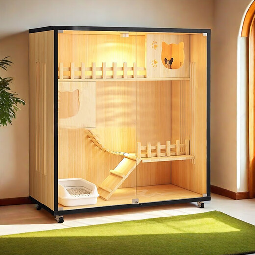 Cat cage, home indoor cat cabinet, extra large free space, luxury cat villa, no footprint, cat nest, cat house, black 90*60*120-villa style, master installation