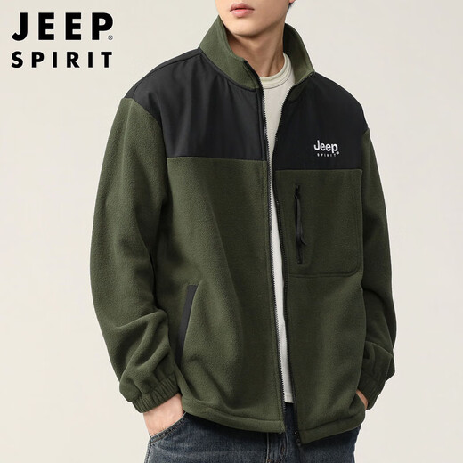JEEP SPIRIT Jeep jacket men's autumn and winter sweatshirt men's polar fleece casual cardigan fleece clothes military green 2XL