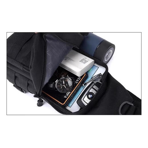 Kangaroo (KANGAROO) new breast bag men's bag one-shoulder crossbody bag casual crossbody bag Oxford cloth chest cross bag trendy men's bag 9905 black