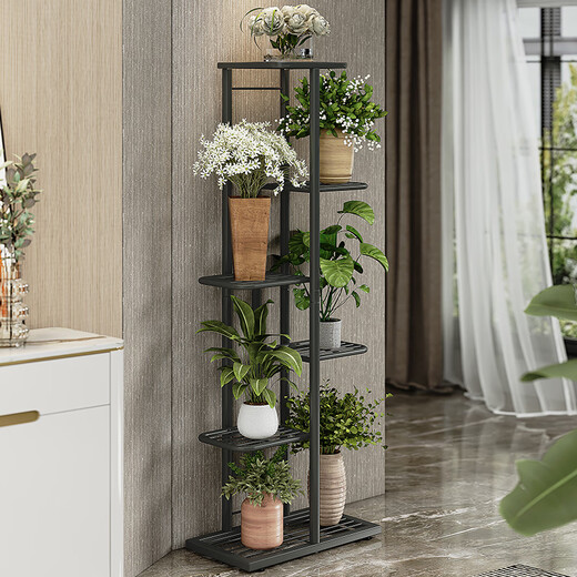 Solno Flower Stand de múltiples capas plegables Balcón de interior de la casa del hogar decorativo Sala de estar de hierro forjado Patio Simple Back Suculento H917 (versión de actualización de 7 macetas)