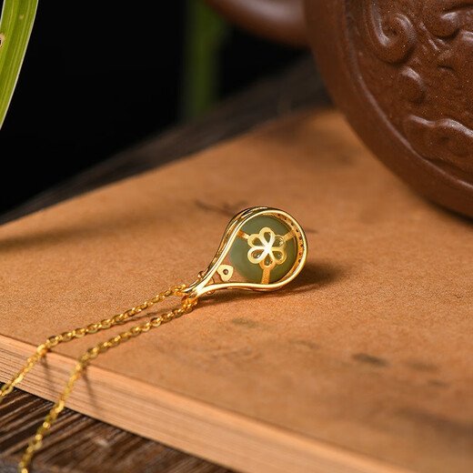 Yijin S925 sterling silver necklace women's niche design high-end lucky bag Hetian jade necklace round bead clavicle Valentine's Day gift exquisite gift box lucky bag Hetian jade necklace