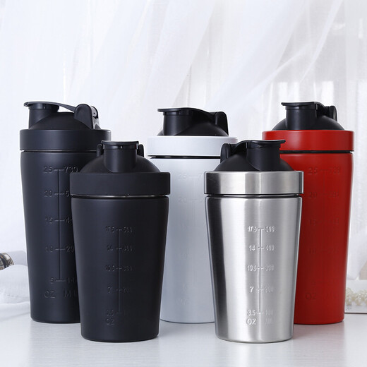 Red Tiepu 304 stainless steel protein powder shake cup sports fitness water cup with scale multi-function natural color 750ml