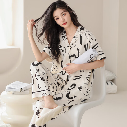 Modal 100% Baumwollpyjamas für Frauen im Sommer kurzärmelige Hose rein Baumwolle süße und niedliche lässige, dünne Home-Kleidung am693 Frauen m
