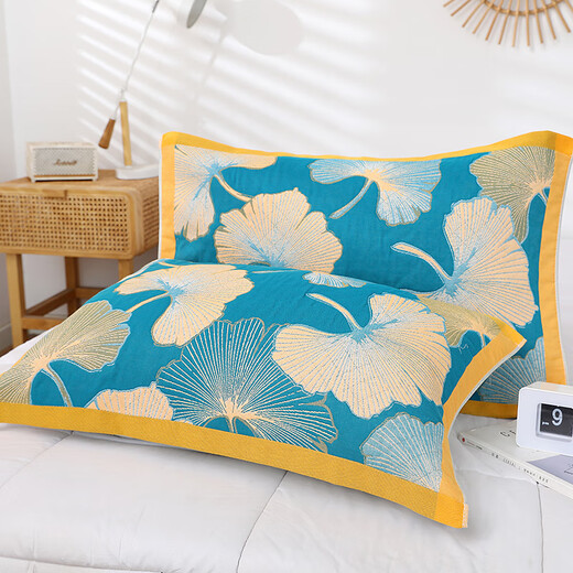 Chennai pure cotton gauze pillow towels, large pair, high-end adult students, thick pillow towels for couples, non-shedding, non-fading, five-layer houndstooth green pair