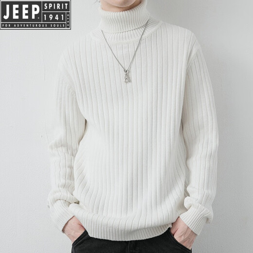 JEEP SPIRIT毛衣男高领冬装翻领两翻领针织衫线衣白色打底衫套头纯色加厚衣服 灰色 L (175)
