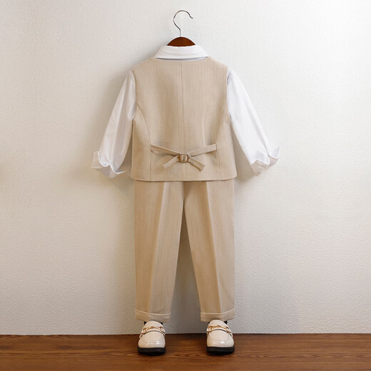 Wengeao (Wengeao) Kinderkleider Boy Host Kleidungskleidung Blumenjungenanzuganzug Anzug Set Kindertagempfänger Kostüm Prince Anzug Khaki Weste + Kurzärmele + Hosen