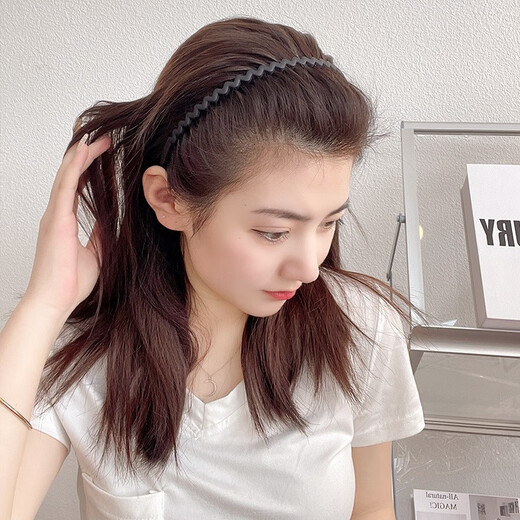 韩版带齿防滑磨砂发箍洗脸专用气质压发箍甜美网红女波浪磨砂头箍糖果色个性碎发压发洗脸头饰 9274E米白色发箍