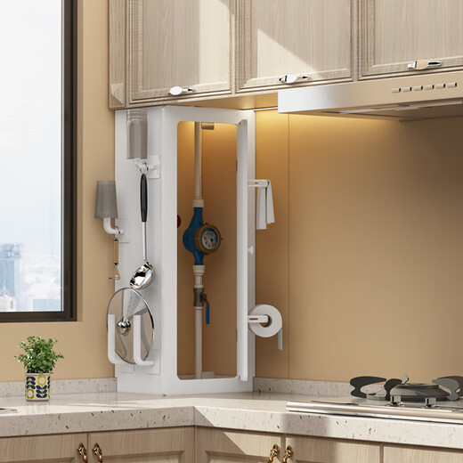 Huili's gas pipe blocking decoration kitchen shelf pipe decoration blocking natural gas pipe blocking decoration white door (no hole door, two hooks are given by default