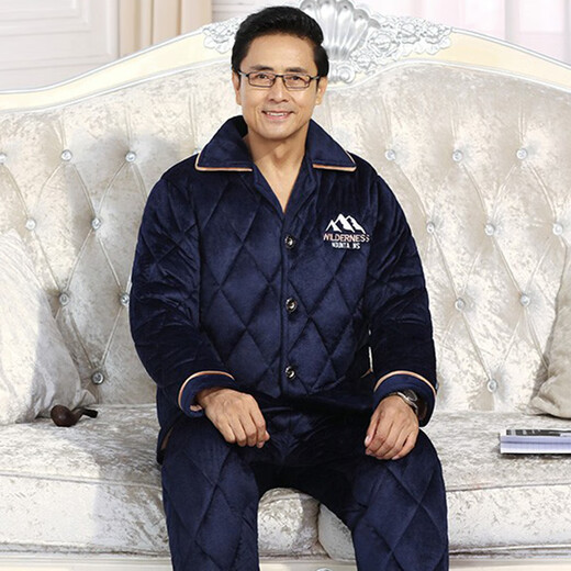 Anyan Pajamas Hiver Men's épaissis en velours corallien à trois couches Flanlle chaude en coton serré en coton pour hommes vêtements d'automne et hiver 6629 Badge de montagne L taille 90 Jin [Jin est égal à 0,5 kg] -115 Jin [Jin est égal à 0,5 kg]