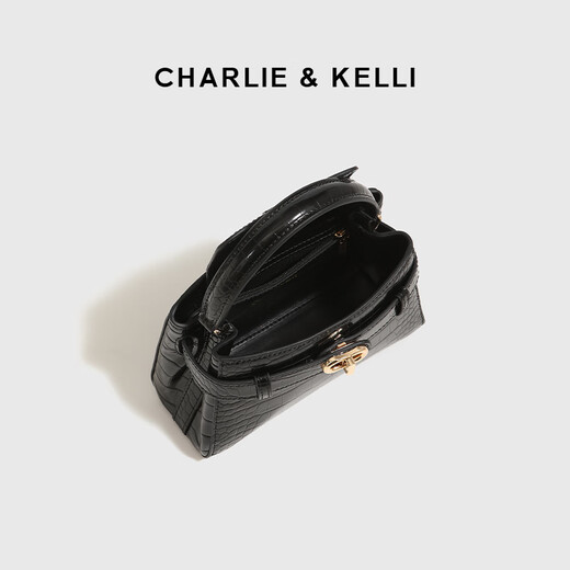 CHARLIE&KELLI CK brand light luxury bag women's bag crocodile pattern Kelly bag women's handheld crossbody bag Valentine's Day birthday gift black Beijing warehouse delivery free brand gift bag