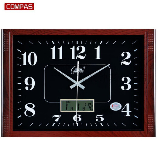 Combasi Combasi Watch Hanging Wire Living Room Wall Clock Bedroom Office Pure Sound Simple Calendar Clock Large Quartz Clock 6626 Calendar Wood Grain Black Disk 50.5cm 20 inches (diameter)