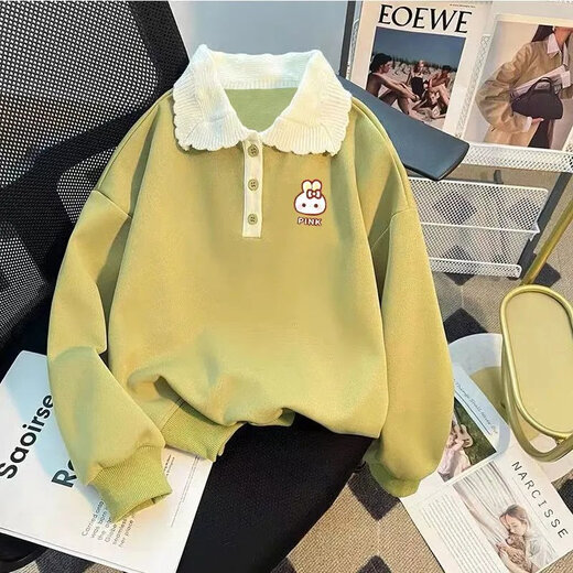 Disney Girls Sweatshirt Frühlings- und Herbststil 2024 Neue modische Kinder verdickte kleine Mädchen Herbst-Polo-Hemd Langarmed Top Trendy Pink [Frühlings- und Herbststil] White Love 130 Vorschläge 48-58 Jin [Jin gleich 0,5 kg]