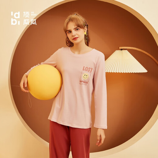 Dingguagua pajamas for women, pure cotton home clothes, couples can wear long-sleeved couple pajamas, lotus pink women (smiley face) 165