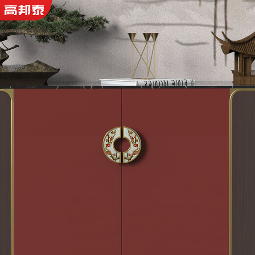
Gaobangtai enamel color cabinet door brass handle cloisonné new Chinese light luxury drawer cabinet solid handle GBT12178 plum blossom diameter 120 hole distance 96mm
