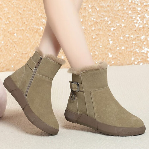 Dadong Secret Whisper Snow Boots Women's 2025 New Winter Boots Fur One-piece Thickened Warm Women's Cotton Shoes Super Soft Thick Sole Large Size Short Boots Military Green 38