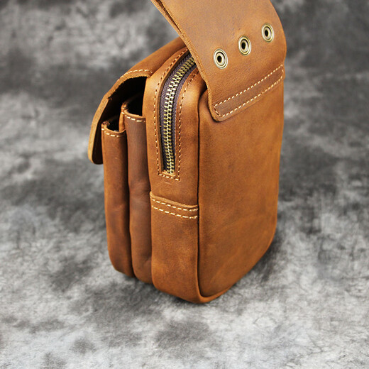 Kangaroo Crazy Horse Leather Belt Bag Men's Cowhide Multi-Function Small Bag Pendant Bag Genuine Leather Cigarette Bag Cell Phone Bag Wearing Belt Men's Bag Brown