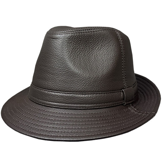 Lee dprre fashion retro jazz hat British style men's new genuine leather hat middle-aged and elderly high-end large-brimmed cowhide hat black 60cm