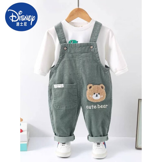 Disney baby overalls spring and autumn pure cotton boy one-year-old corduroy female little boy baby jumpsuit autumn coffee color overalls 80