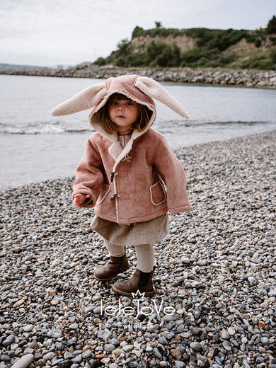 LELE JOVE Nordic style children's suede coat autumn and winter lamb wool cotton clothing baby boys and girls hooded short coat walnut brown 90